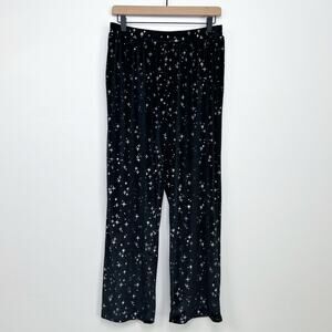 Steve Madden Black Velour Silver Celestial Star Wide Leg Lounge Casual Pants